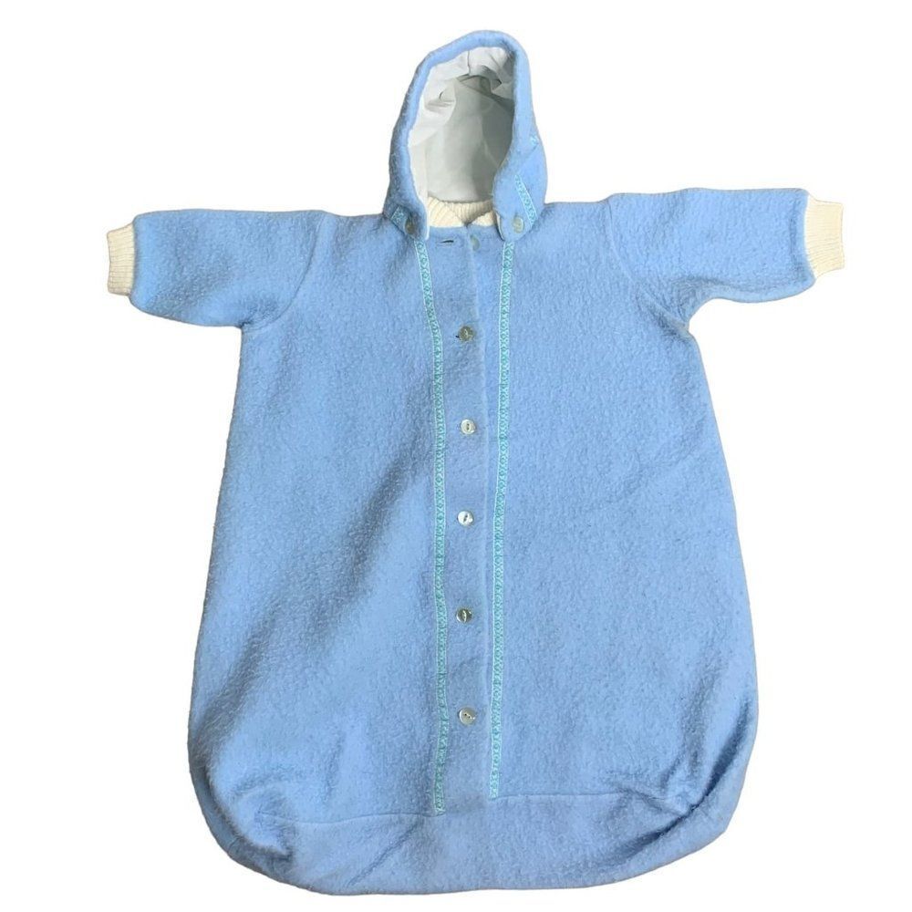Vintage Ladybird Infant Bunting 0-12m Blue Fleece Stroller Sac Buttons Hooded